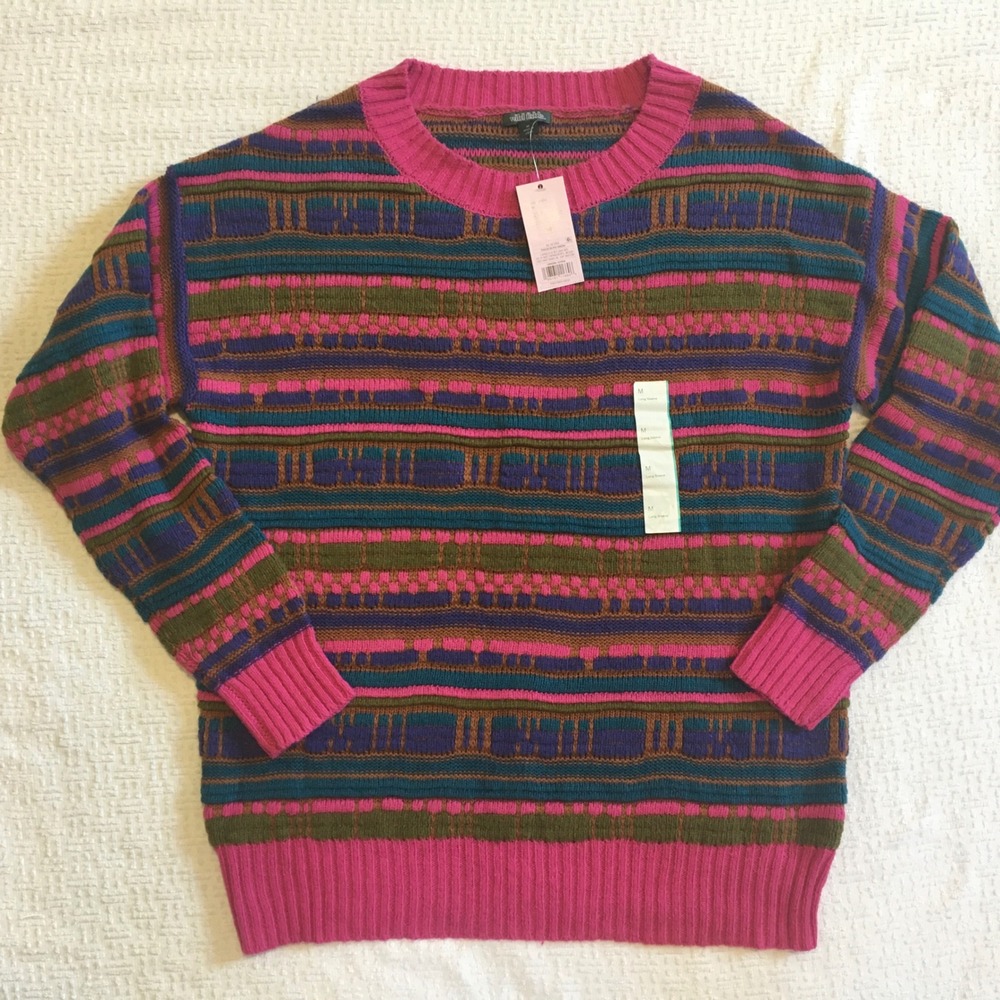 Wild Fable Sweater Medium Pink Blue Green Striped Knit Pullover‎ Womenswear